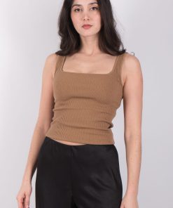 VINCE Ribbed Square NK Tank tobacco V944783667