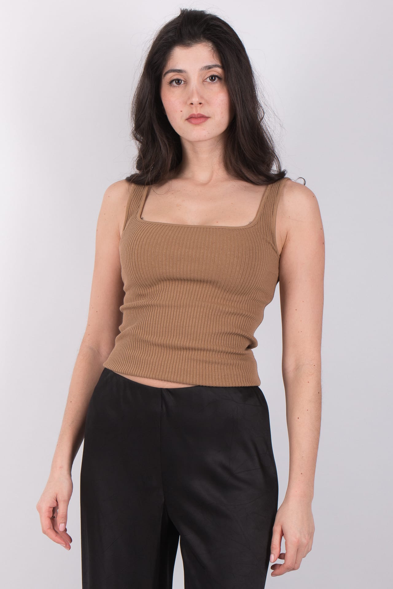 VINCE Ribbed Square NK Tank tobacco V944783667