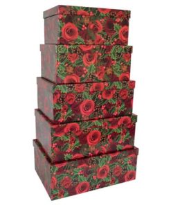 Weihnachtsgeschenkkarton Rosen – 5 tlg., rechteckig