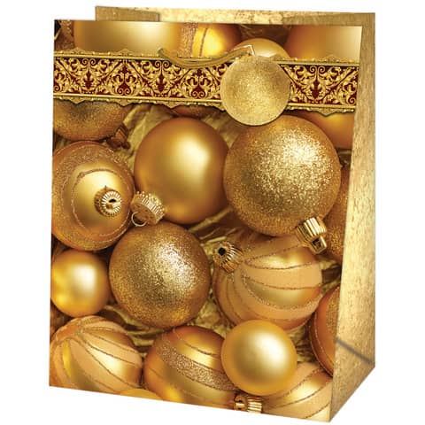 Weihnachts-Geschenktragetasche Kugeln gold – 26,7 x 33 x 13,7 cm