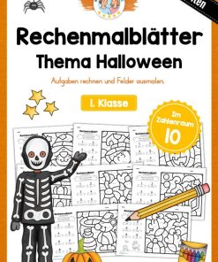 8 Rechenmalblätter Halloween: Zahlenraum 10 [Digital]