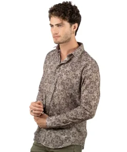 Hemd langarm Digitalprint „Virus“ Beige